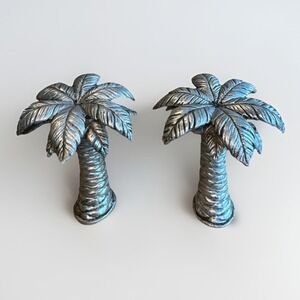 Lenox Palm Tree Salt & Pepper Shakers Tropical Metal Vintage Tableware Rare Set!